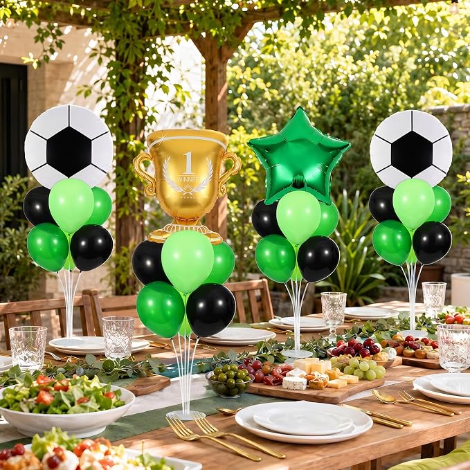 4 Sets Soccer Party Decorations Balloons Stand Kit Soccer Trophy Gold Green - Image 7