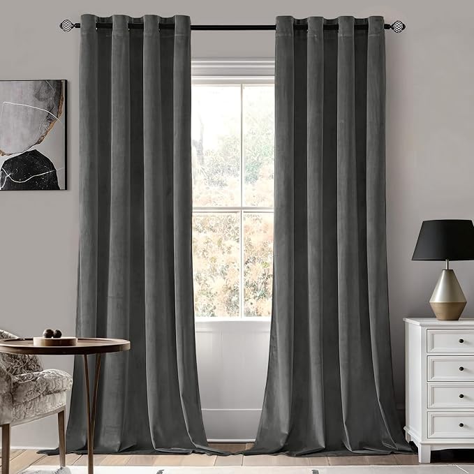 MIULEE Velvet Curtains Charcoal Grey 52 x 84 Inch Length Set of 2 | Grommet by MIULEE