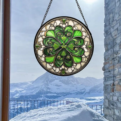 DASTOLL Stained Glass Window Hanging St. Ripak Festival Green Lucky Clover 9.8" - Image 5