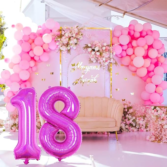 Hot Pink 1 Balloon, 40 Inch Large Laser Hot Pink Foil Helium Number Balloons 0-9 - Image 7