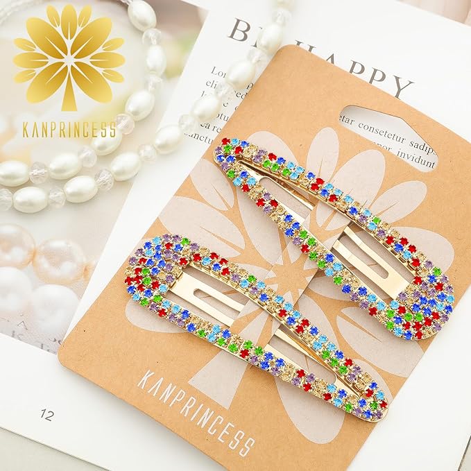 2PCS Rhinestone Hair Clips,Snap Hair Accessories,Decorative Hair Clips,Rhinestone Barrettes For Women Girls(SET4)