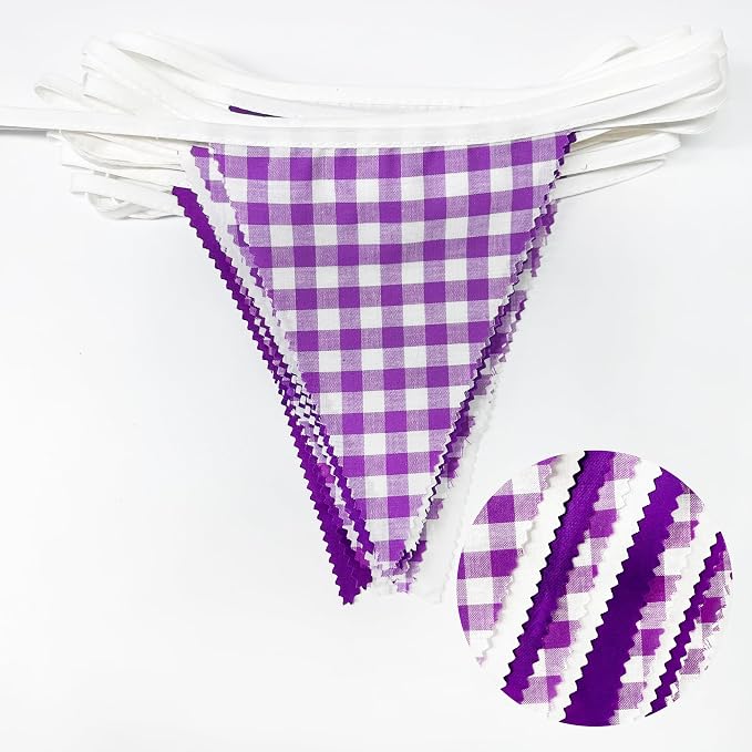 32Ft Purple Party Decorations Purple Buffalo Plaid Checkered White Triangle - Image 2