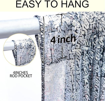 2×8FT-2PCS Black Silver Sequin Backdrop Curtains Panels, Photography Backdrop - Image 5