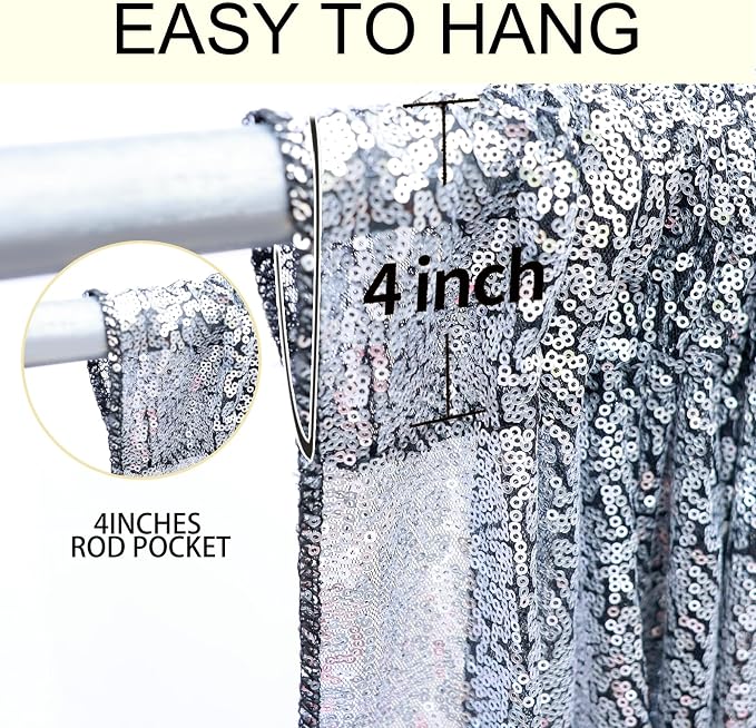 4×8FT-2PCS Black Silver Sequin Backdrop Curtains Panels, Photography Backdrop - Image 5