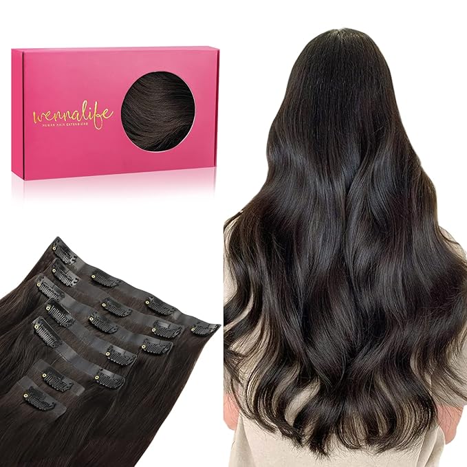 WENNALIFE Seamless Clip In Hair Extensions Human Hair, 12 Inch 80g 7pcs Dark Brown Real Hair Extensions Clip in Human Hair Invisible PU Skin Weft Natural Remy Hair