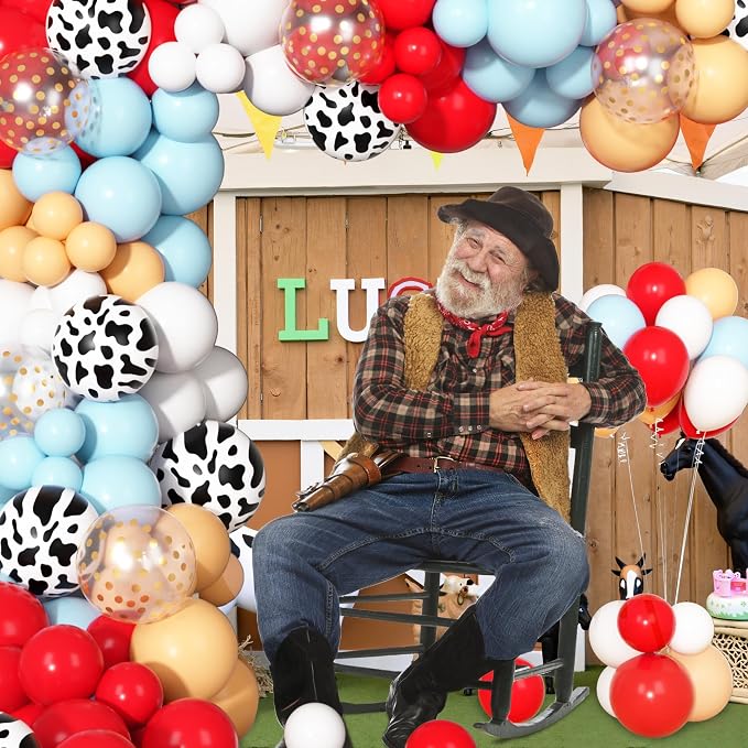 170Pcs Farm Animal Red Blue White Cowboy Western Balloon Arch Garland Kit | Red - Image 6