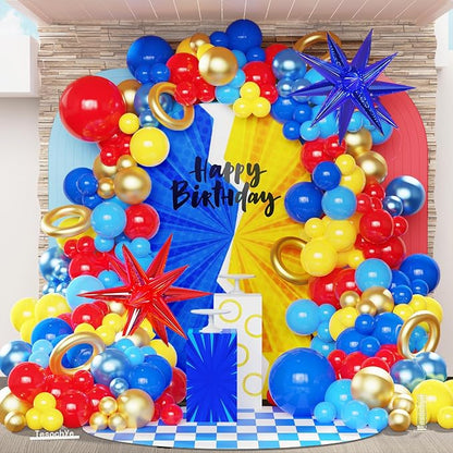 142 Pcs Red Blue Yellow Cartoon Hedgehog Balloon Arch Kit by Tesochye