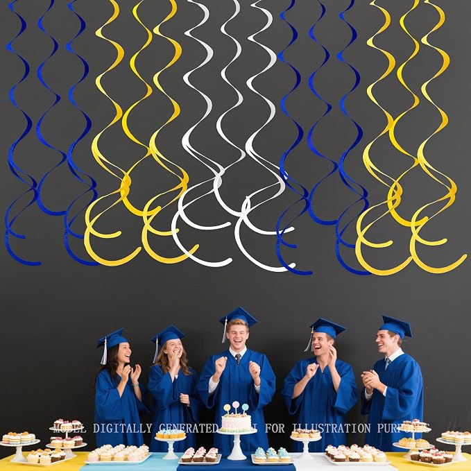 36 Pcs Royal Blue Yellow White Hanging Swirl Decoration Felt Swirl Streamer - Image 5