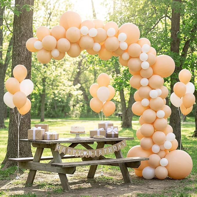 RUBFAC 135pcs Nude Balloons, Latex Boho Beige Apricot Balloon Different Sizes - Image 6