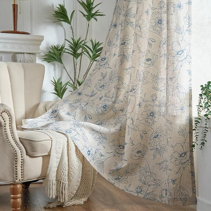 jinchan Floral Linen Curtains for Living Room 63 Inch Length Blue Flower - Image 8