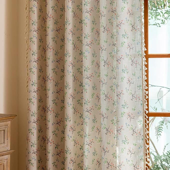 ENJOYBRIDAL Floral Boho Curtains 2 Panels Short 63 Inch Curtains Patterned Semi - Image 7