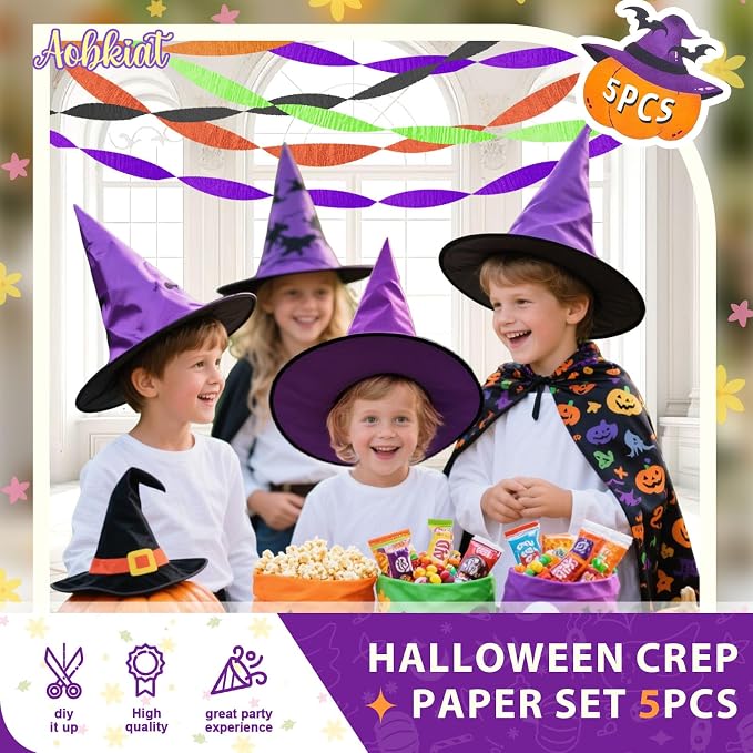 AOBKIAT Halloween Streamers Party Decorations, in Orange Purple Black Green | 5 - Image 8