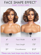 LUVME HAIR 10 Inch Brown Ombre Highlight Bob Wig Human Hair Pre Cut Glueless HD Lace Closure Wigs, Big Curly Mature Boss Left C Parted Wig For Women