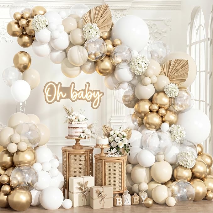 KARLURE White and Gold Balloons Arch Kit Garland by KARLURE