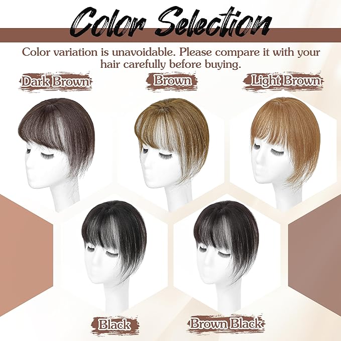 Hair Toppers for Women Real Human Hair - 360° Coverage Light Brown Clip In Topper with Bangs for Thinning Hair Upgraded 4×6 cm Silk Base Ideal for Everyday Use