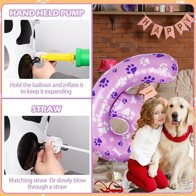 40 Inch Pink Dog Paw Balloons, Numeral 6 Birthday Balloons - Image 4