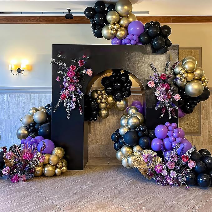 Purple and Gold Balloons, 12 Inch Purple Black and Sand Gold Balloons - Image 6