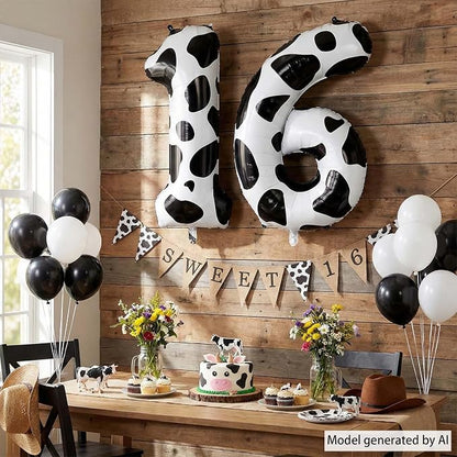 40 Inch Cow Print Number 16 Balloon Set, Giant Black & White Foil "16" Number - Image 3