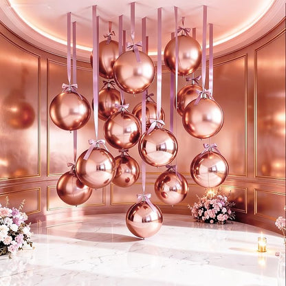 14 Pcs Rose Gold Round Foil Balloons 22/15/10 4D Ball Balloons Rose Metallic - Image 7