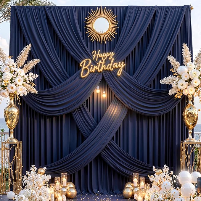 10 ft x 10 ft Wrinkle Free Navy Blue Backdrop Curtains Panels, 2 Panels 5ft x - Image 2