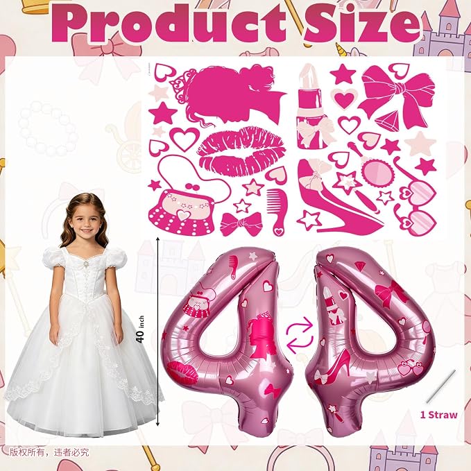 Pink Number 4 Balloon 40 Inch, DIY Fashion Girl Stickers Custom Balloon | Hot - Image 2