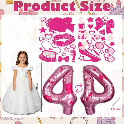 Pink Number 4 Balloon 40 Inch, DIY Fashion Girl Stickers Custom Balloon | Hot - Image 2