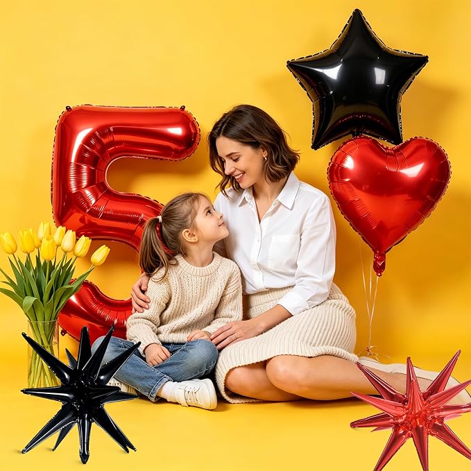 TONIFUL 5th Birthday Balloons Kit 40 Inch Red Large Number 5 Foil Balloon | - Image 3