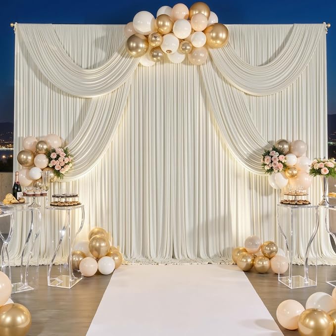 10 ft x 10 ft Wrinkle Free Beige Backdrop Curtain - Image 3