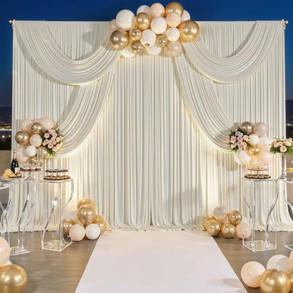 20 ft x 10 ft Wrinkle Free Beige Backdrop Curtain - Image 4