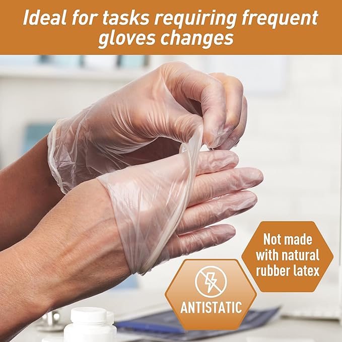 Med PRIDE Vinyl Gloves| Medium Case of 1000| 4.3 mil Thick, Powder-Free, Non-Sterile, Heavy Duty Disposable Gloves| Professional Grade for Healthcare, Medical, Food Handling, and More