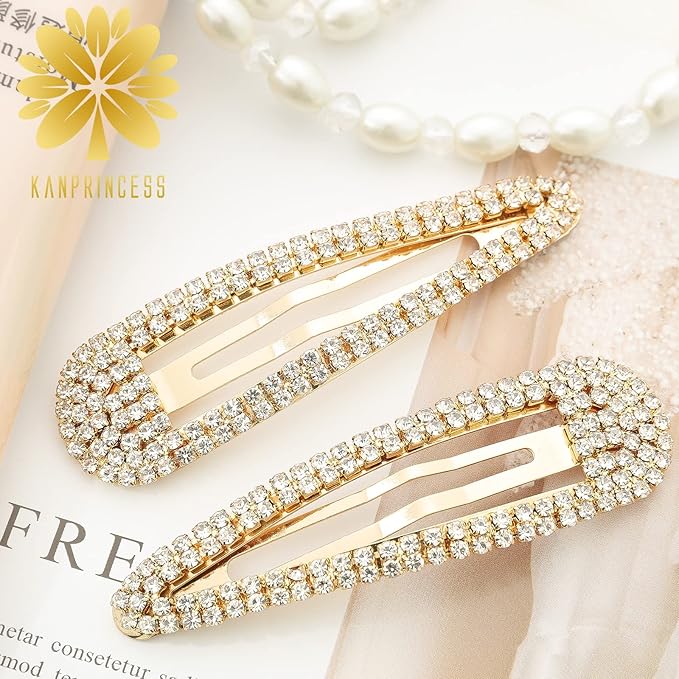 Hair Clips, 2Pcs 3.1Inch Rhinestone, Gold, Hair Accessories, Bridal, Wedding, Party, Prom Barrettes for Women Girls