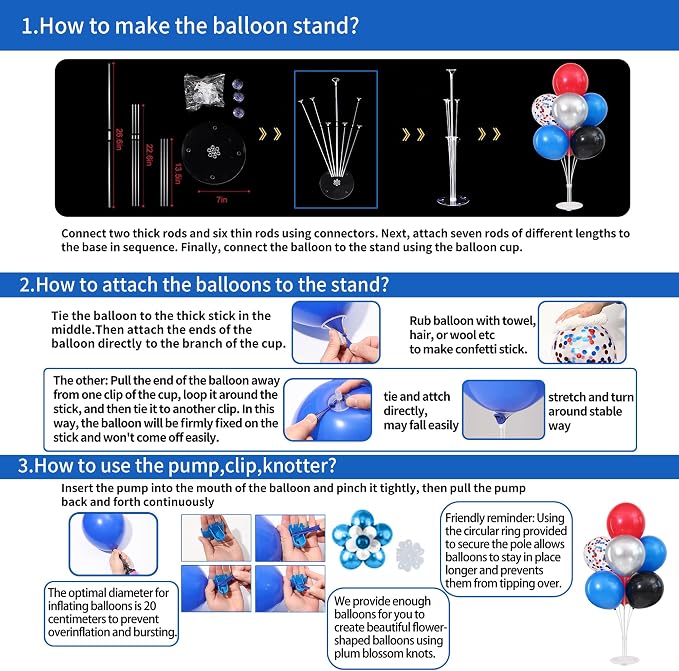 4 Sets Black Silver Red Blue Balloons Stand - Image 3