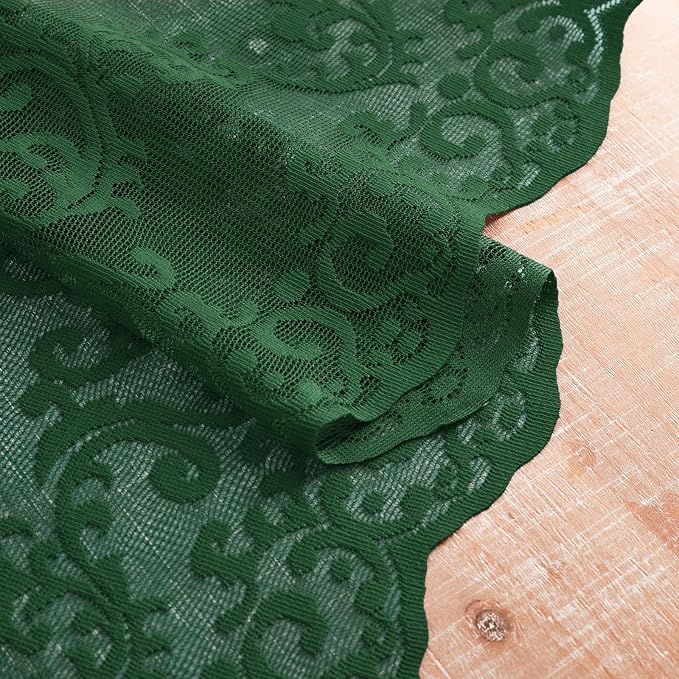 FOLKSIDE Dark Green Lace Curtains 63 Inch Length 2 Panels Paisley Floral Lace - Image 7