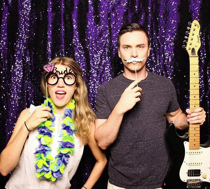 JYFLZQ Purple Sequin Backdrop Curtains 2ft x 8ft 4 Panel Glitter Photo Booth - Image 3