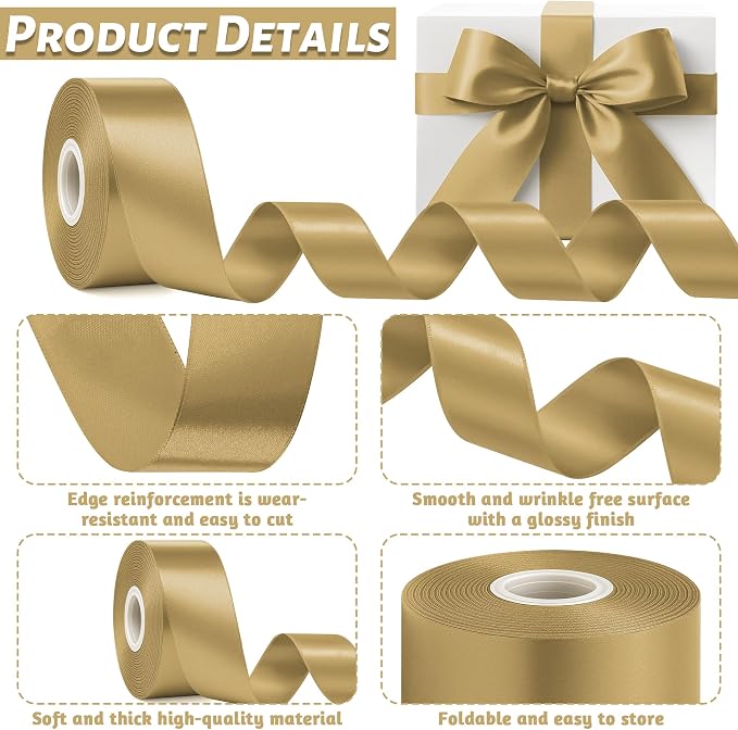 30Yards 1 1/2In Polyester Champagne Gold Ribbon - Image 3