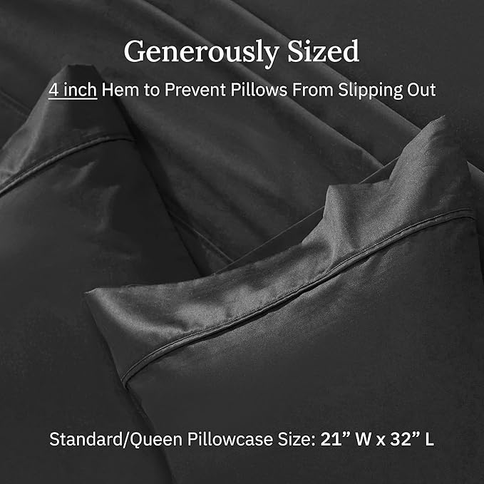 California Design Den Standard Queen Size Pillowcase Set - 400 Thread Count, 100% Cotton Sateen, Set of 2 Pillow Covers, Soft and Breathable - Black