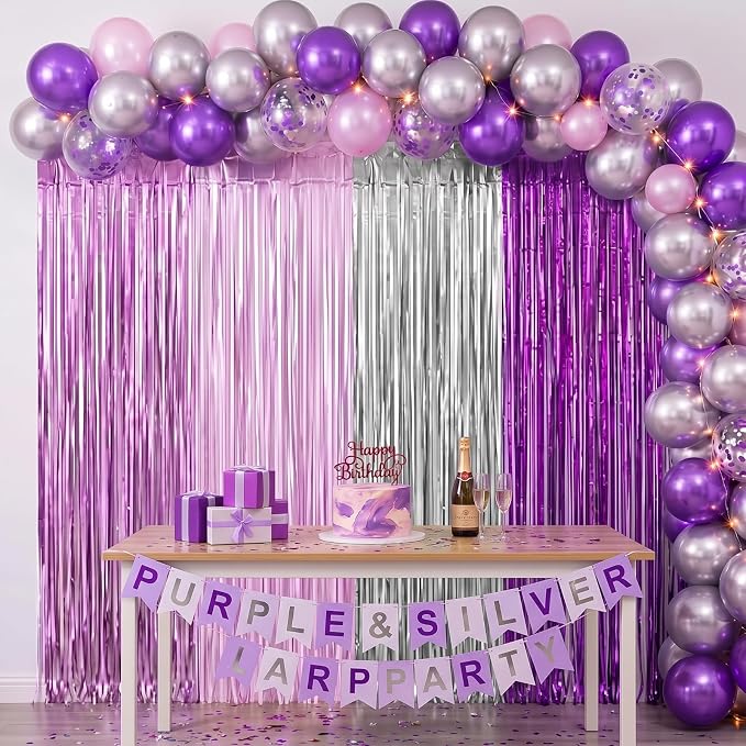 Frienda 4pcs Purple and Silver Party Decorations 6.6ft Fringe Curtains - Image 7