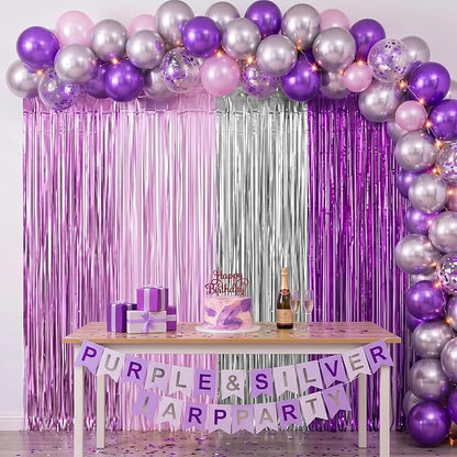 Frienda 4pcs Purple and Silver Party Decorations 6.6ft Fringe Curtains - Image 7
