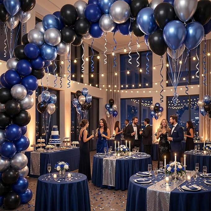 KBZVNAF Black Blue Silver Latex Balloons 60 Pack 12 inch | Royal Blue Black - Image 5