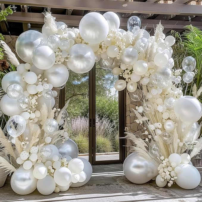 Double Stuffed Pearl White Balloon Garland Arch Kit | 18/12/10/5inch Different by Unknown