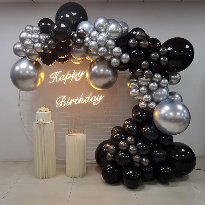 100Pcs Silver and Black Column Tower Balloons - Image 3