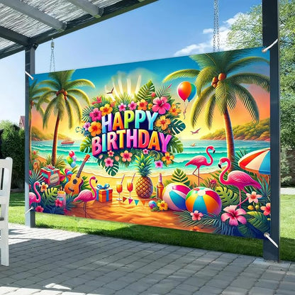 BlissYard Tropical Flamingo Polyester Birthday Banner 71x43 Inch Decor | - Image 2