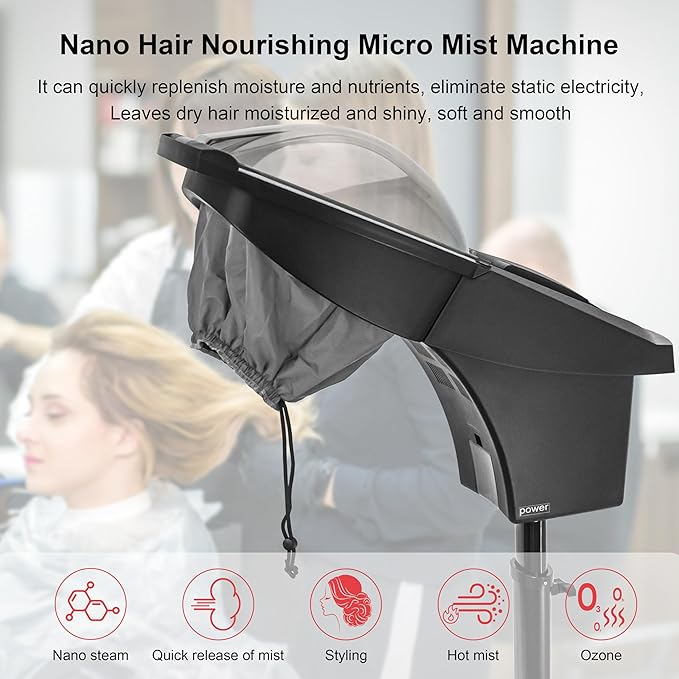Elitzia Hair Steamer Micro Mist Scalp Detox System Hair Wash Reclining Chair Table Hair Care Salon SPA Barber Shop Shampoo Bowl Miste Hooded Natual Black Hair ET19191