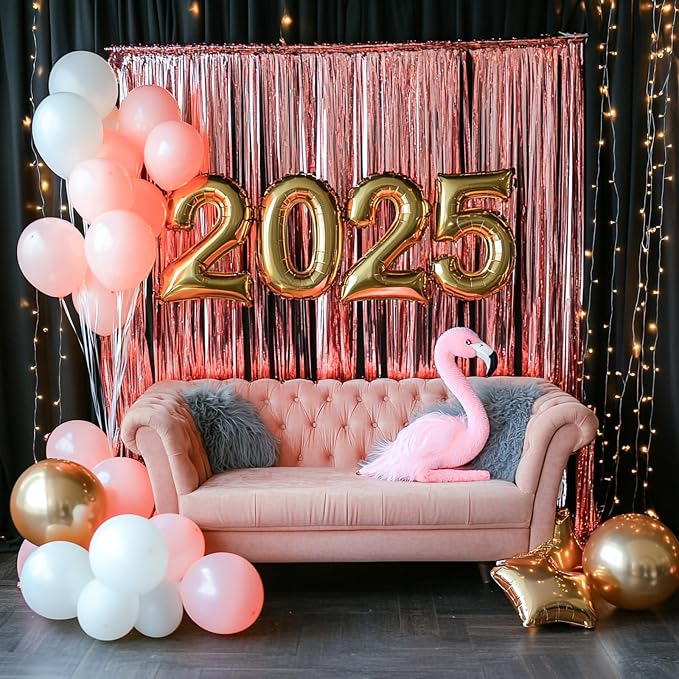 PartyWoo Pink Pastel Tinsel Streamers 8.2FT 3pcs Foil Fringe Backdrop | Pink - Image 5