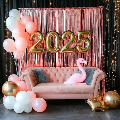 PartyWoo Pink Pastel Tinsel Streamers 8.2FT 3pcs Foil Fringe Backdrop | Pink - Image 5