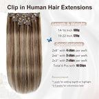 XDhair Human Hair Clip in Extensions 100g 16Inch Medium Brown Mix Caramel Blonde Remy Clip in Hair Extensions Double Weft Straight for Women (#4/27,16Inch)