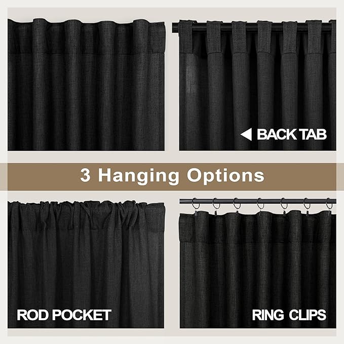 Pitalk Black Linen Curtains 90 Inches Long - Image 5