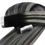 YoungSee Human Hair Tape in Extensions Ombre Black Hair Extensions Real Human Hair Tape in Invisible Tape-in Black Hair Extension for Women Easy to Put 20inch 50g 20pcs