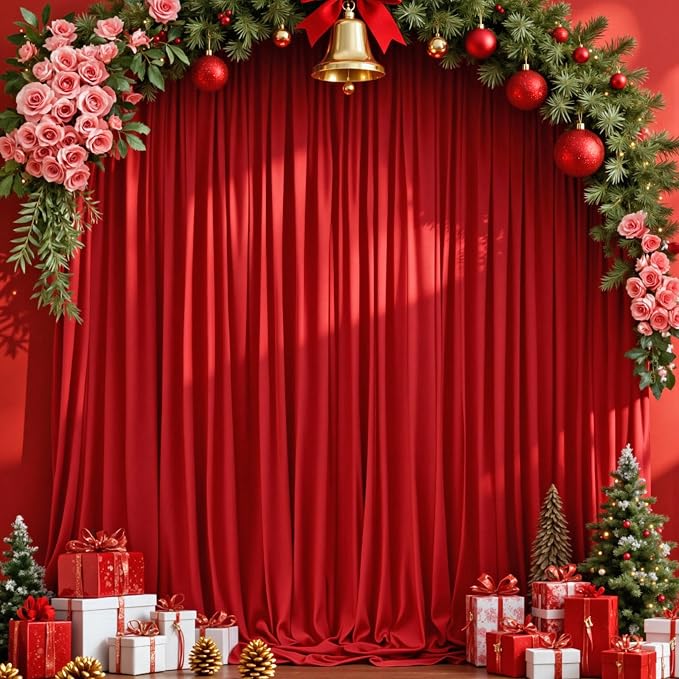 Red Backdrop Curtains for Party Christmas Day Wedding Ceremony Red Curtains by MEETSKY