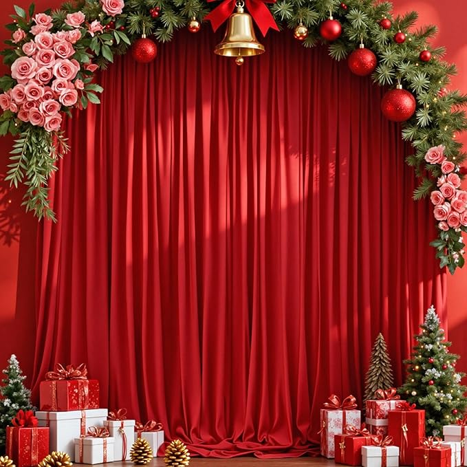 Red Backdrop Curtains for Christmas Party Valentine's Day Arch Stage Wedding by MEETSKY